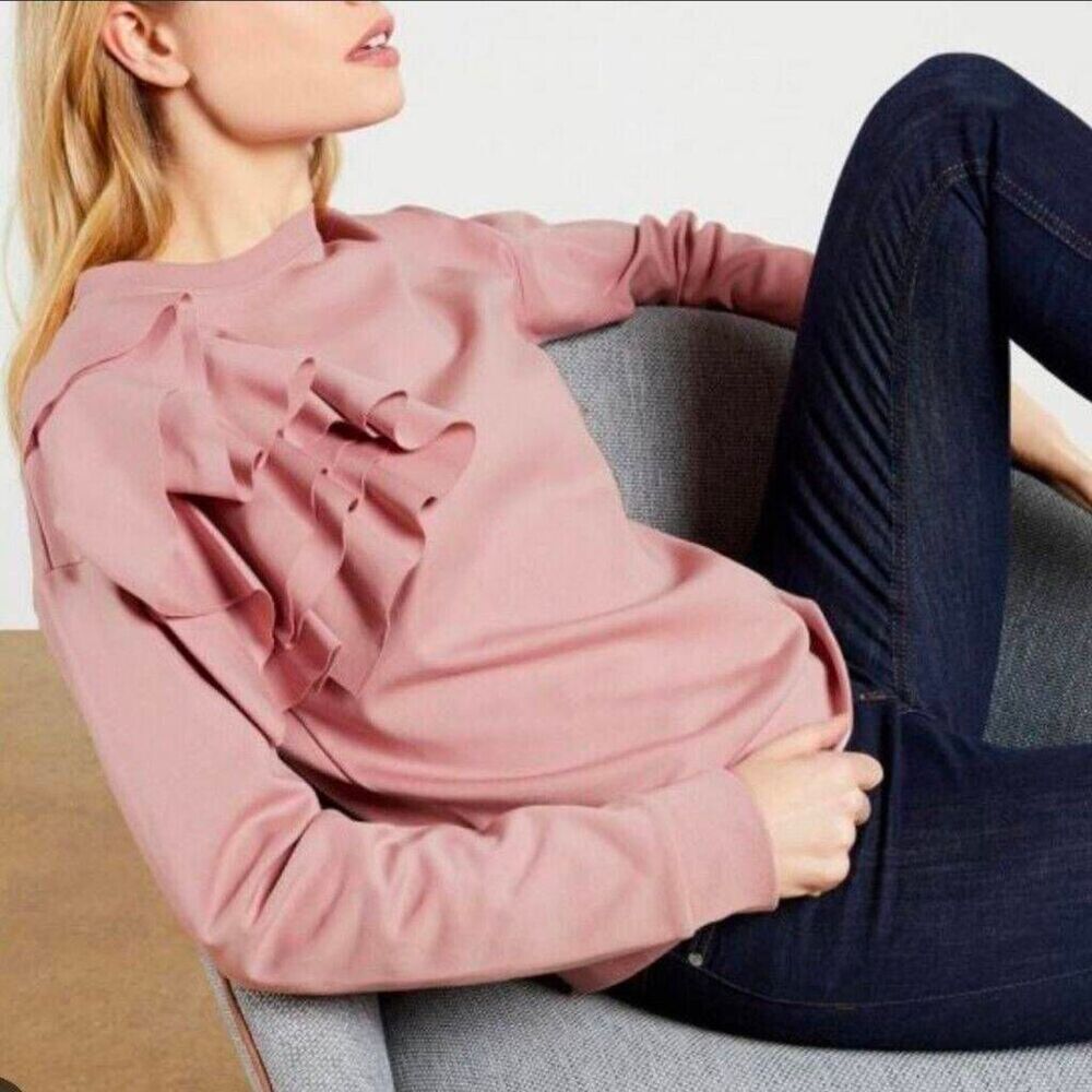 Ted Baker London Pink Ruffle Shoulder Sweatshirt Top Size 6 (US 14) Made in Port